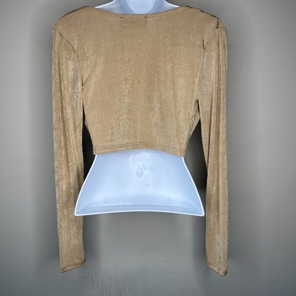 NWT Cider Womens Cropped Long Sleeve Draped Front Top in Tan Size XS - Picture 3 of 7